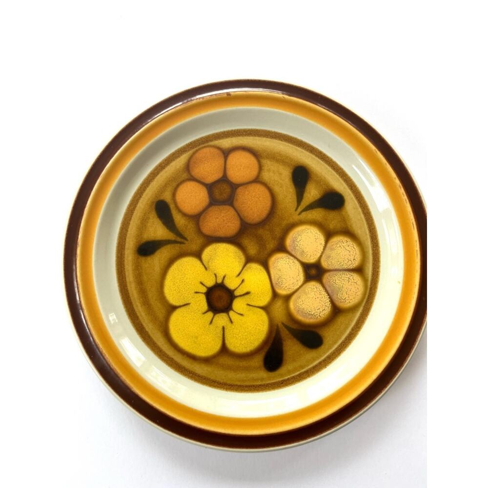 Retro Floral Dinner Plate Mustard Yellow Orange Brown Vintage 1970’s Chadds Ford - Picture 2 of 4